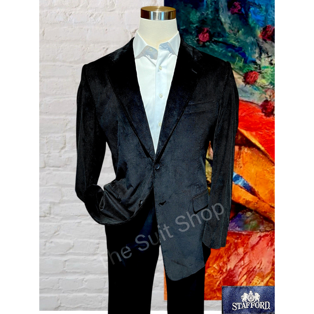 NWOT Stafford Mens 42L Black Corduroy Cotton Sport Coat Blazer Jacket